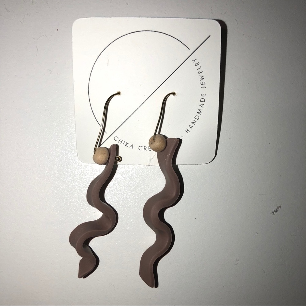 Chika Creations Wooden & Clay Neutral Earrings